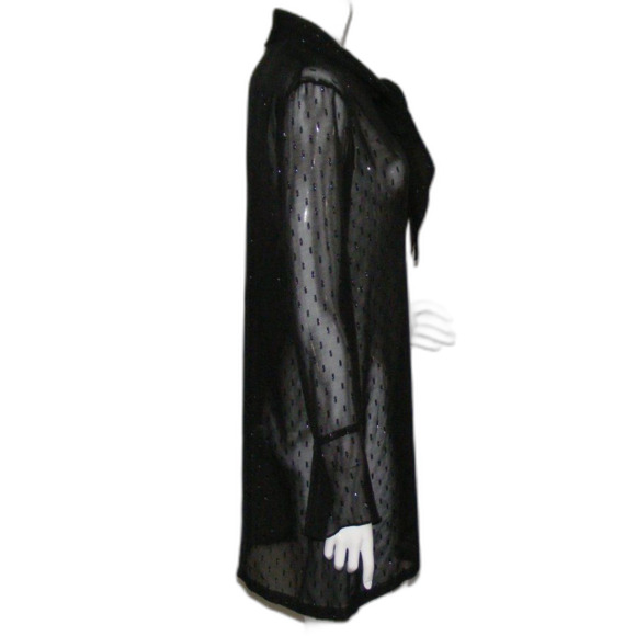 THEORY Sheer Dress, 2, NEEDS SLIP, Black, Secretary Bow, Metallic Swiss Dots - Picture 5 of 12